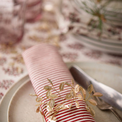 Bungalow blokprint tafelkleed Samira Scarlet, rood, lichtgrijs 1.50 x 2,50 m