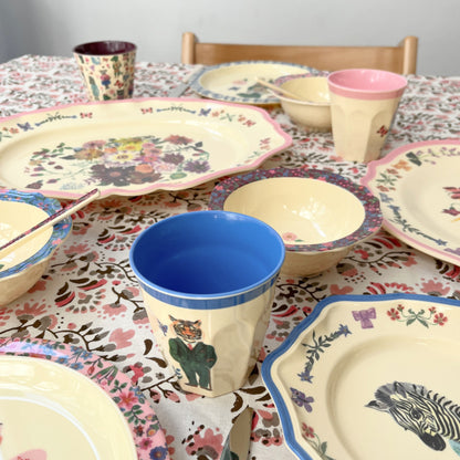 Rice * Nathalie Lété melamine ovalen serveerschaal bloemen en roze rand | 37 x 27 cm