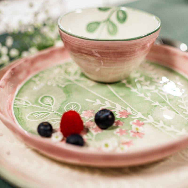 Duro Ceramics Bloom servies ontbijtbord groen roze (A) 24 cm