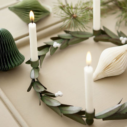 Bungalow KERST groene lage metalen kandelaar krans Ø 20 cm Ming met blaadjes voor kerstboomkaarsjes