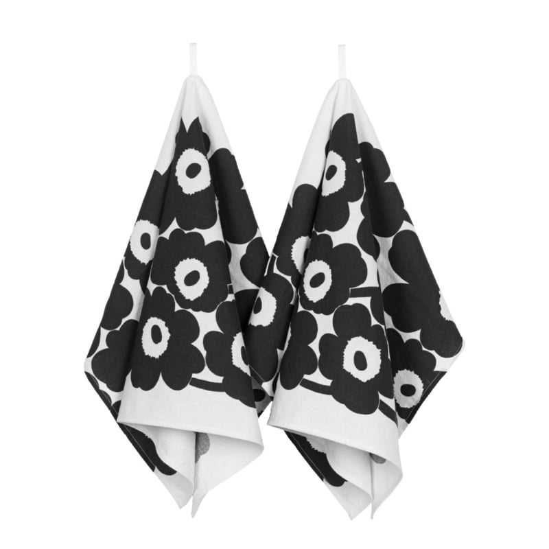 Marimekko set van 2 theedoeken Unikko Zwart Wit 47 x 70 cm