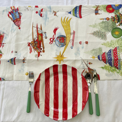 Kersttafelkleed Air Christmas Rond Ø170 cm met vliegende kerstmannen etc van linnen