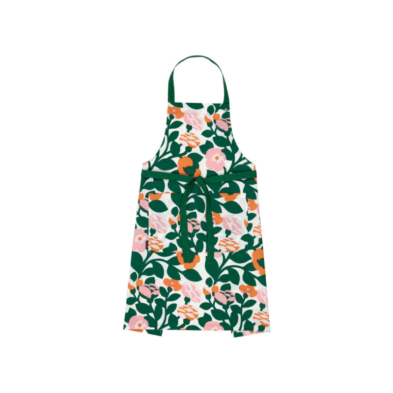Marimekko schort Green Green bloemenprint donkergroen, roze en oranje