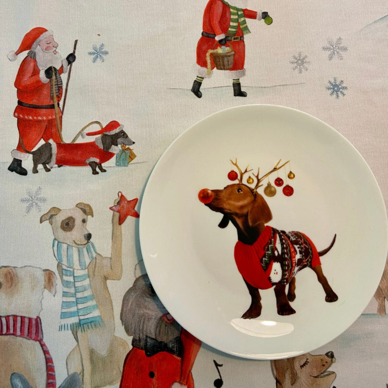 Bordy's It's a Wienerful Time ontbijtbordjes , set van 6 kerstige teckels Ø 20 cm