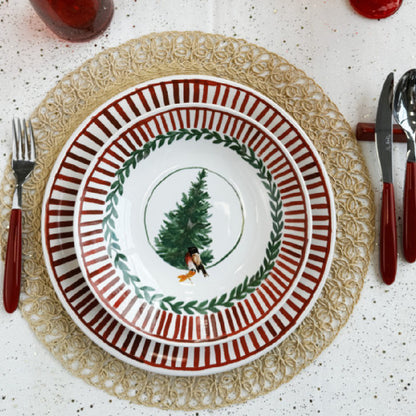 Arcucci set van 6 soepborden Ø 23 cm, Kerstservies Rosso Natale Kerstboom en Goudvink