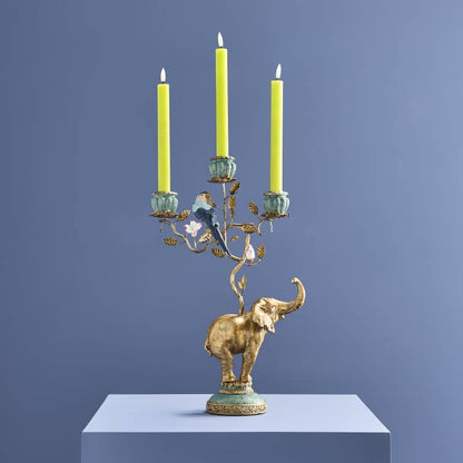Kerzenständer Elefant gold und türkis, Kunstharz und Metall 28 x 11 x 46,5 cm