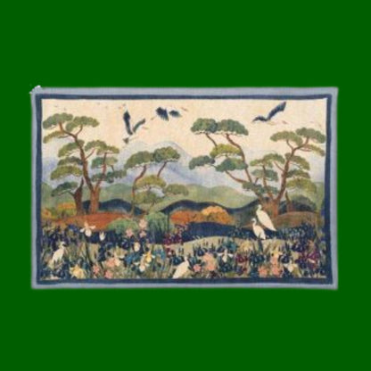 Deurmat in 3 breedtes Izumi met kraanvogels in Japans berglandschap