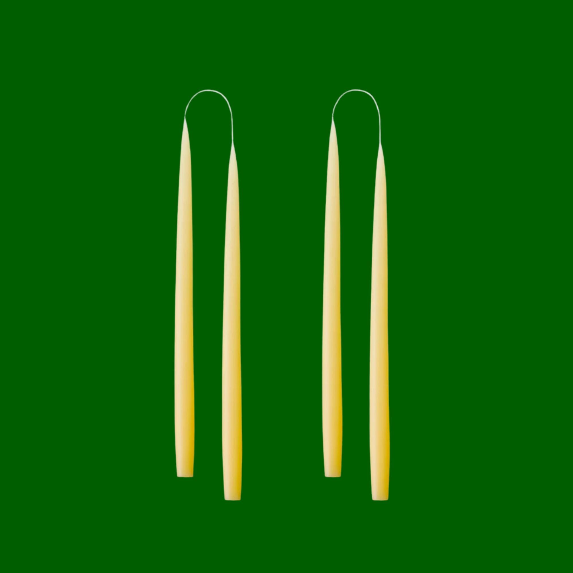 Kunstindustrien zachtgele handgedoopte kaarsen, 2 paar (4 stuks) | Ø 2,2 x 35 cm