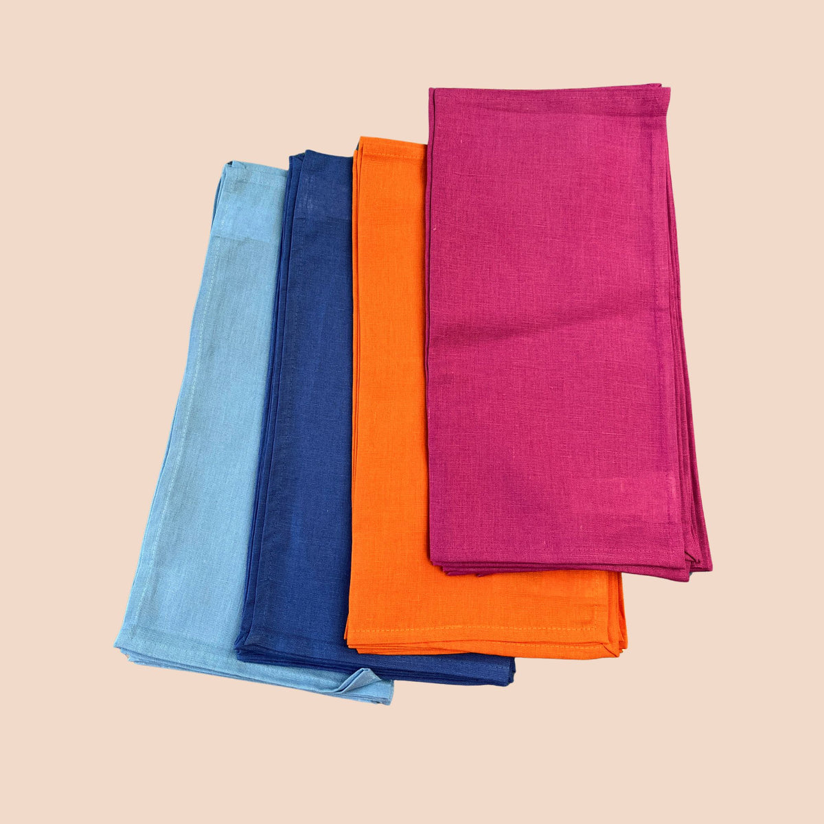 Set of 4 different linen napkins Grifola with mushrooms, in pouch