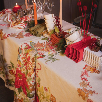 Marzapepe Kersttafelkleed, loper en servetten met peperkoekmannetjes en andere kerstvrolijkheid, linnen, kies je formaat, kies je maat