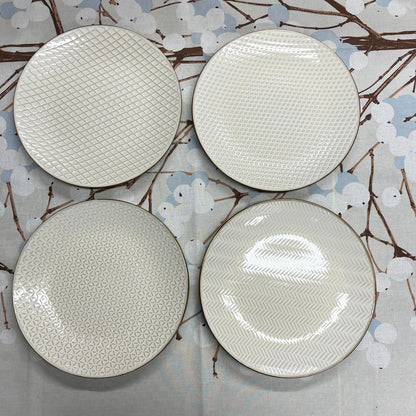 Reliëf servies met bronzen rand, sets van 4 dinerborden, ontbijtborden en kommen | Kleuroptafel