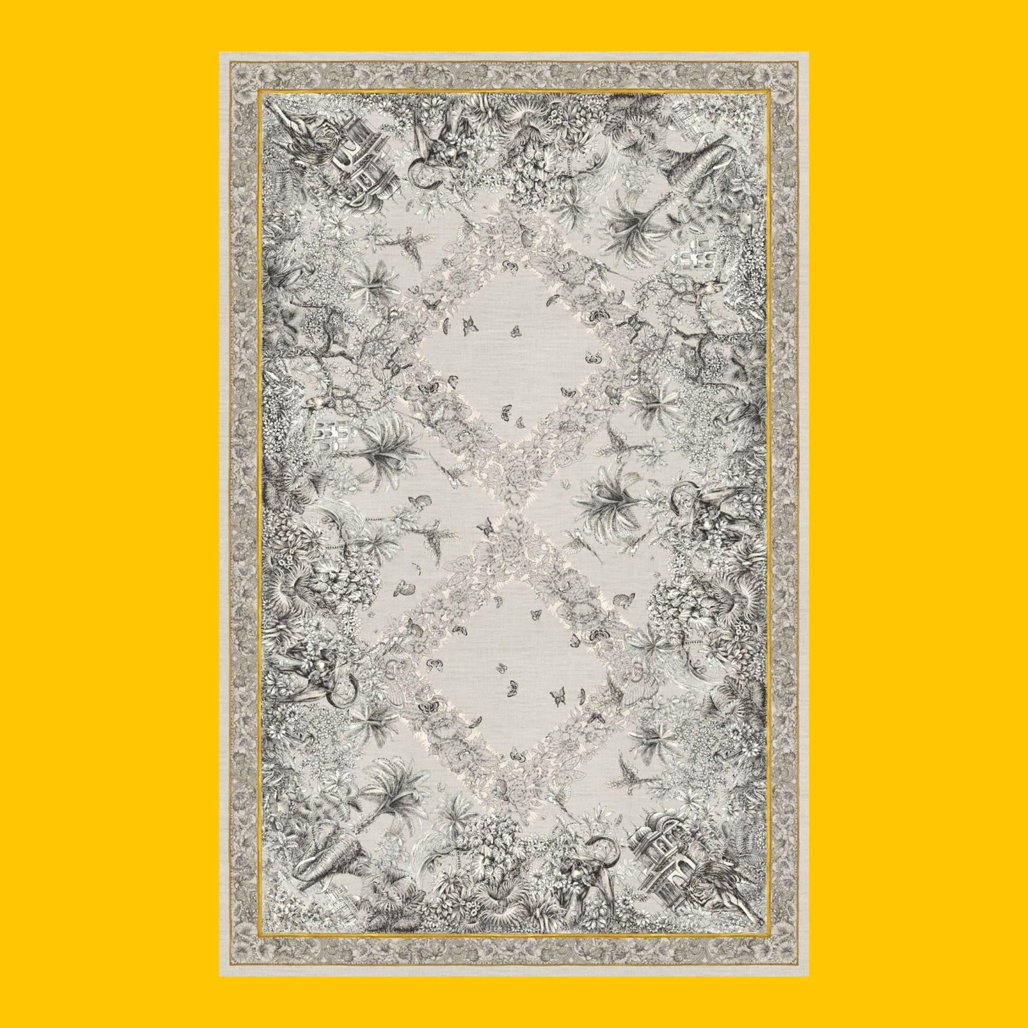 Tantra linnen tafelkleden en loper met tijger, olifant, Indiase paleizen en palmen, kies je formaat