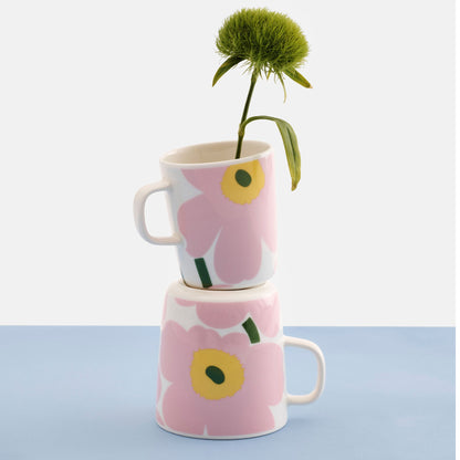 Marimekko mok Oiva Unikko lente: roze, lichtgeel en groen | 2,5 dl